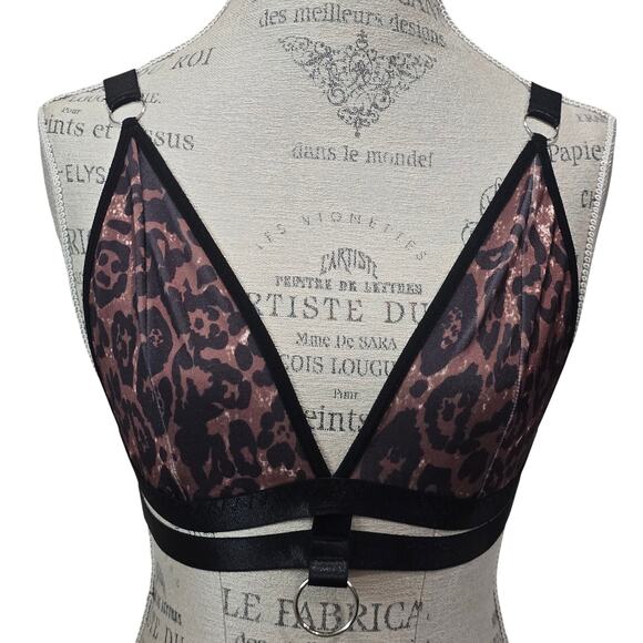 AvidLove Leopard Print Triangle Strappy Accent Lingerie Bralette - Picture 1 of 8